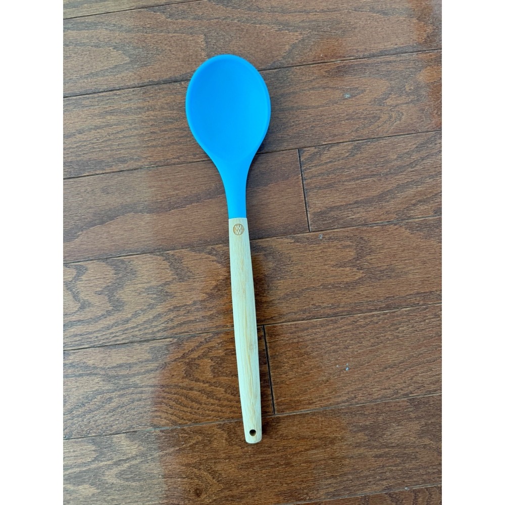 Weight Watchers Wooden Handle Silicone Head Utensil Cooking Spoon Blue 13"x3"